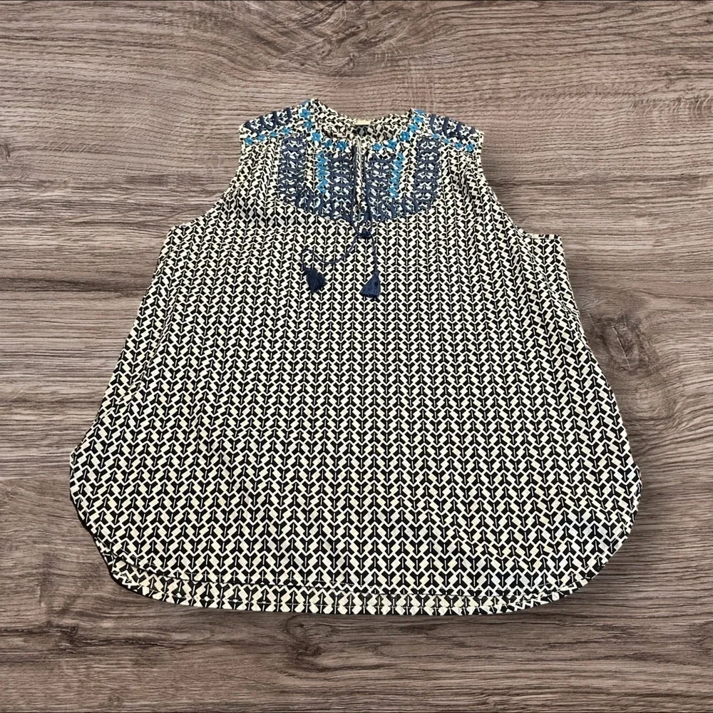 J Crew Women’s Sleeveless Cotton Top Boho Tribal Tassels Size 6